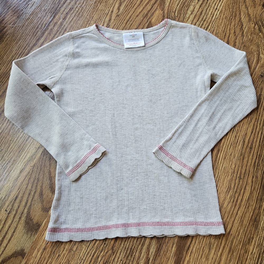 Hanna Andersson 5 Girls 100% Organic Cotton Pajama Top Cream Off White Scallop H